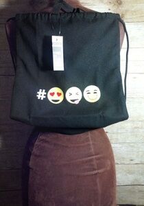 Ardene black and yellow emoji drawstring bag